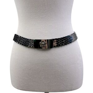 Vintage Shiny Silver Metal Fish Scale Stretchy Belt Flower Square Hook Buckle